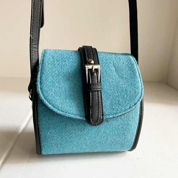 Glen Appin Harrirs Tweed Blue Wool Small Square Crossbody Bag - Picture 1 of 9